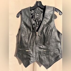 Zawiar Black Leather Motorcycle Vest Pink Wing Skull Biker Women’s M/L